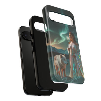 Funda para teléfono Google Aurora Guardian: armadura de fantasía de mujer y lobo