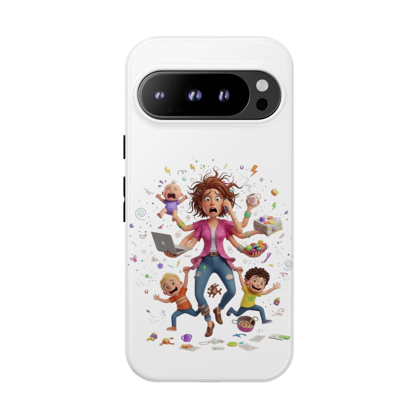 Funda para Google Phone - Diseño de caricatura de mamá frenética (Vida de mamá caótica y divertida)