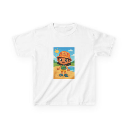 Kids Tee — Cute Beach Kid Graphic "Good Vibes" Summer T‑Shirt