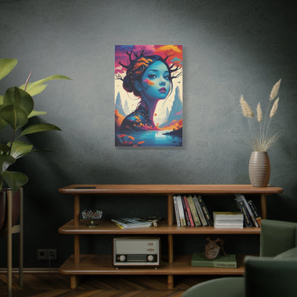 Surreal Blue Muse Matte Stretched Canvas Art — Dreamscape Portrait Wall Decor