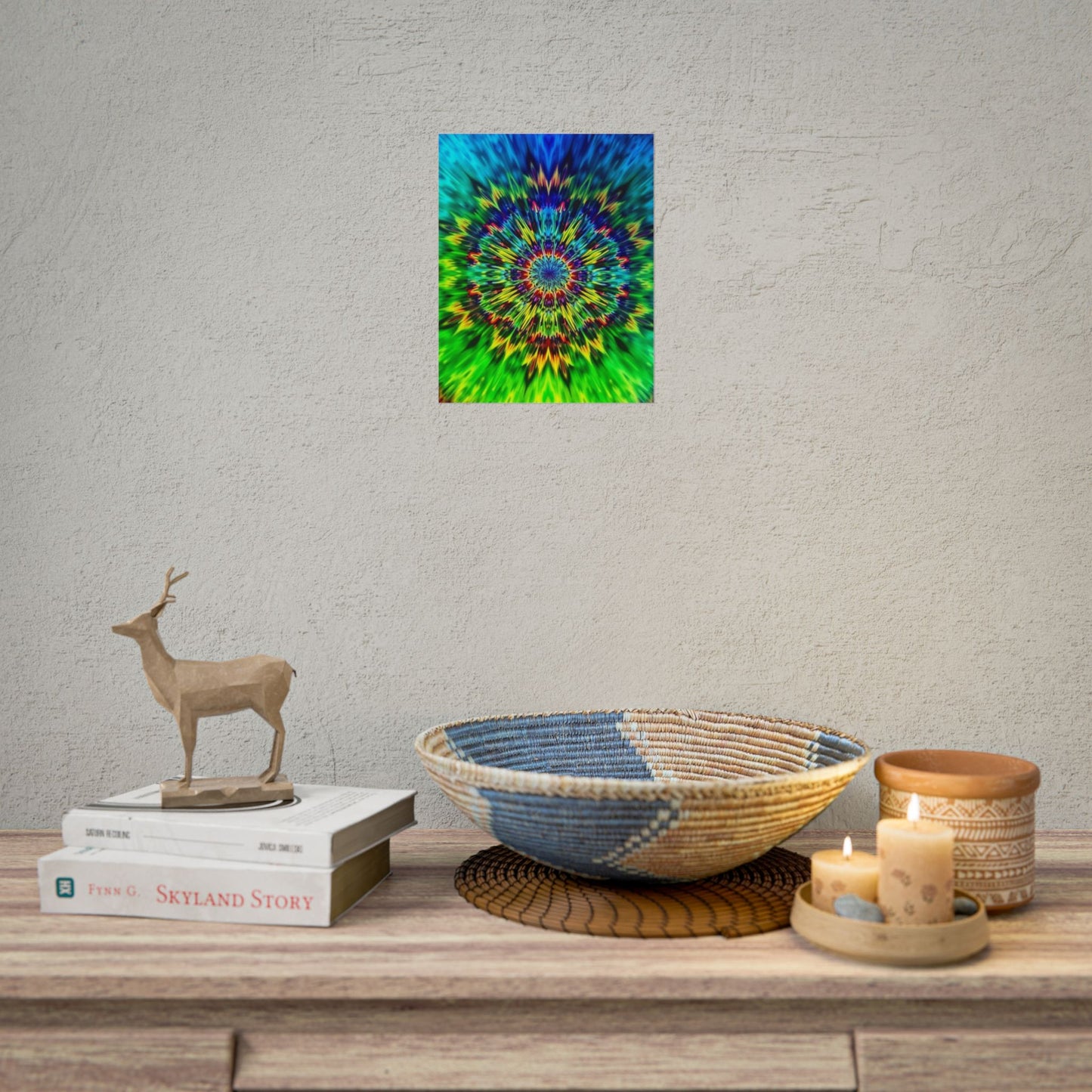 Psychedelic Mandala Rolled Poster — Vivid Blue Green Kaleidoscope Wall Art
