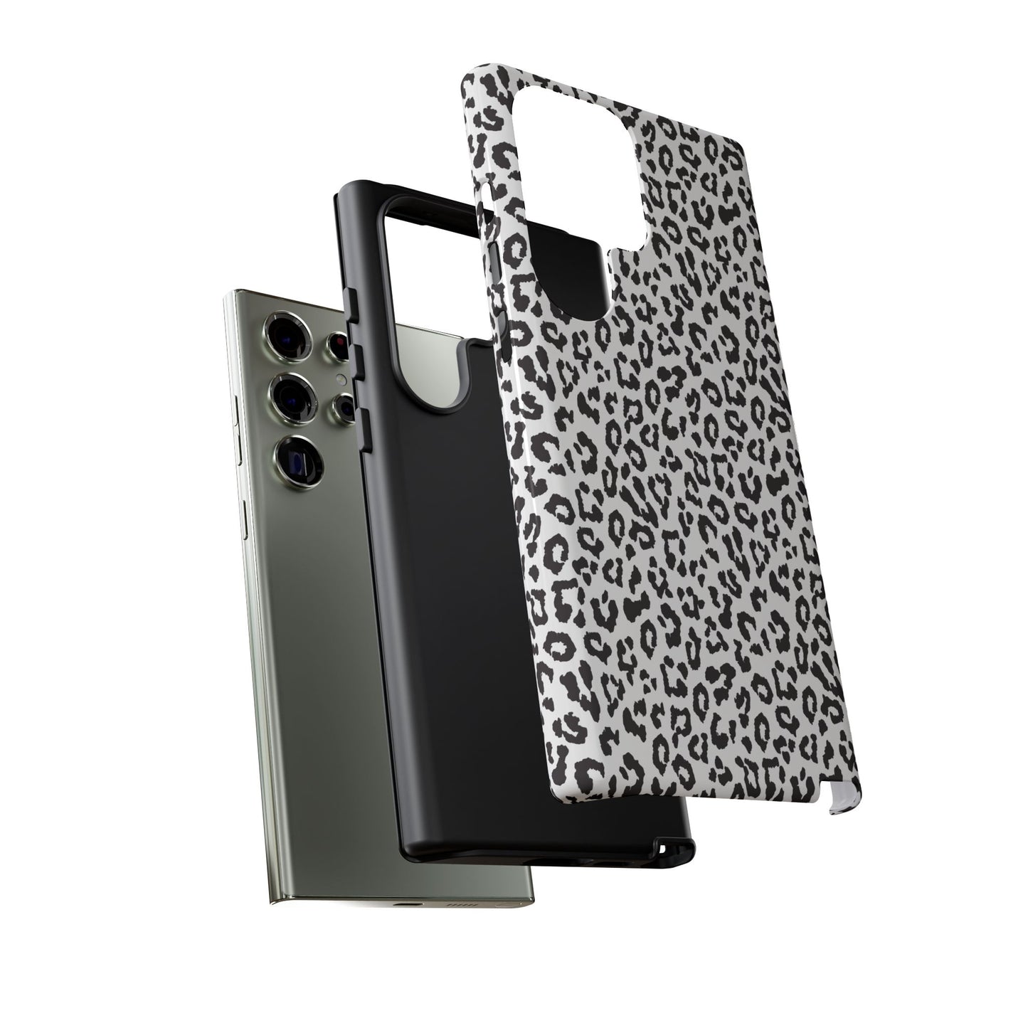 Samsung Leopard Print Tough Phone Case – Black & White Animal Pattern Protective Cover