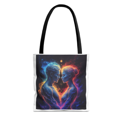 Cosmic Lovers Tote Bag — Neon Fire & Ice Couple Art AOP Tote