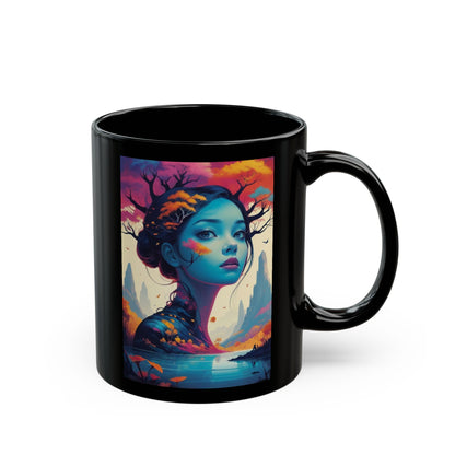 Künstlerisch gestalteter Fantasy-Becher – Design: Blaue Waldgöttin (325 ml/440 ml)