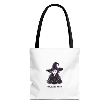 Witch Illustration Tote Bag — "Yes, I Am a Witch" Halloween Canvas Tote