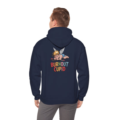 Burnout Cupid Hoodie — Cute Tired Cupid Graphic Pullover