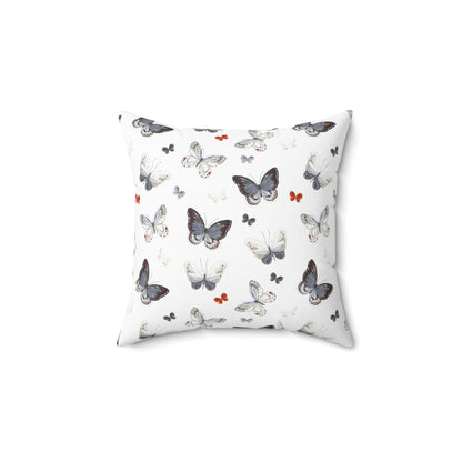 Butterfly Pattern Decorative Pillow — Neutral Gray & White Accent Throw