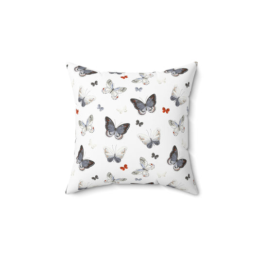 Butterfly Pattern Decorative Pillow — Neutral Gray & White Accent Throw