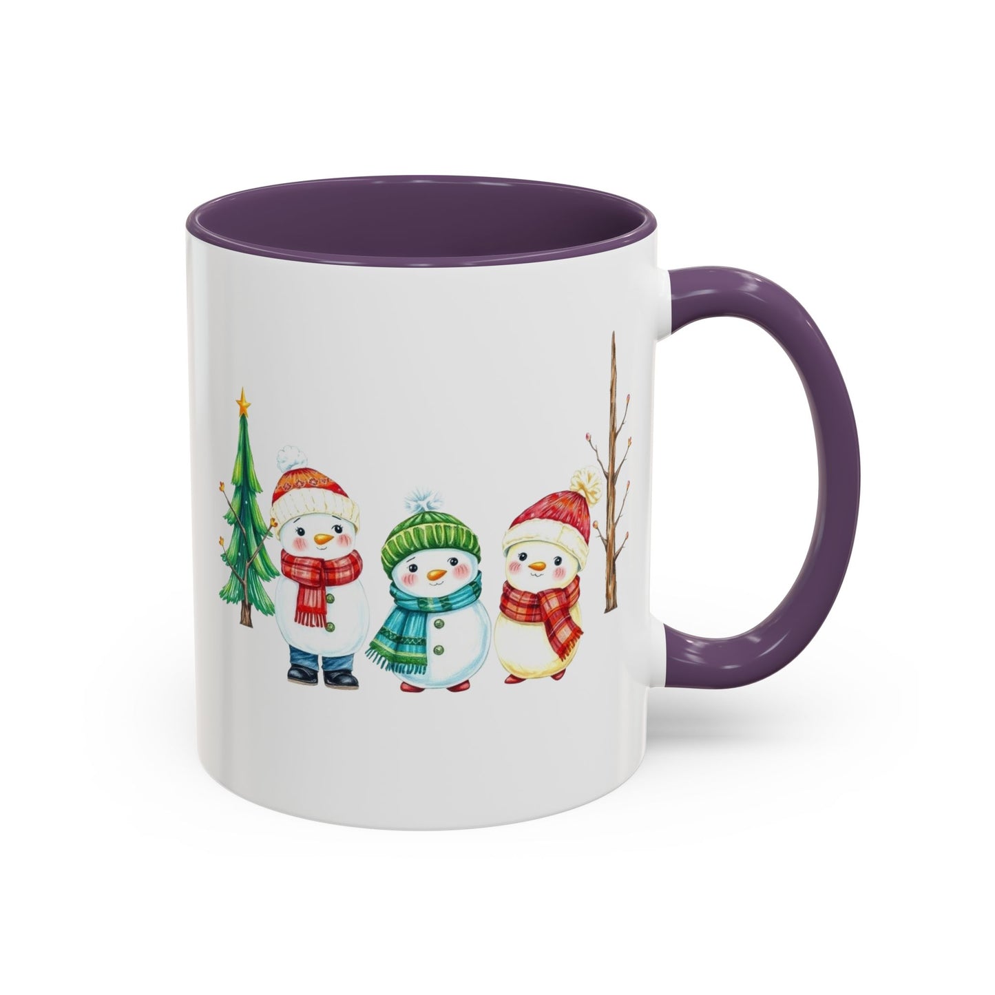 Christmas Snowman Mug — Cute Holiday Coffee Cup with Festive Tree & Snowmen (11/15oz)