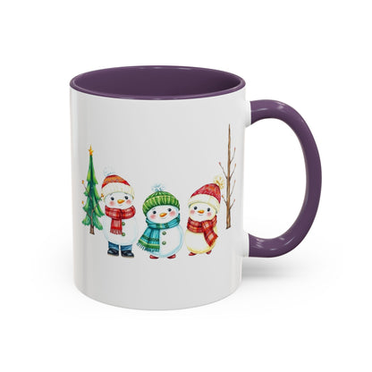 Christmas Snowman Mug — Cute Holiday Coffee Cup with Festive Tree & Snowmen (11/15oz)
