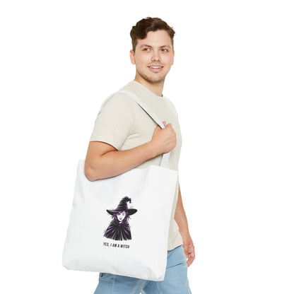 Witch Illustration Tote Bag — "Yes, I Am a Witch" Halloween Canvas Tote