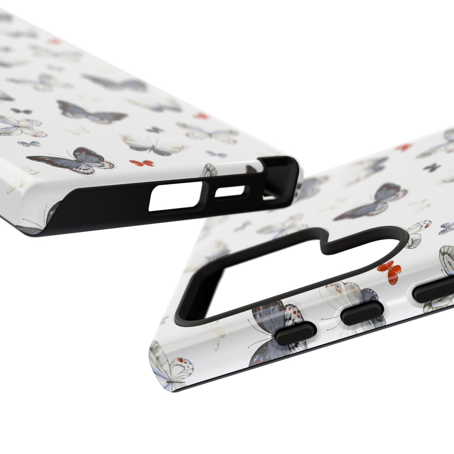 Funda para Samsung con diseño de mariposas: elegante funda protectora monocromática con detalles en rojo