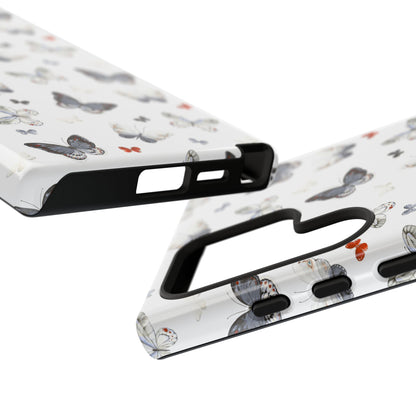 Funda para Samsung con diseño de mariposas: elegante funda protectora monocromática con detalles en rojo