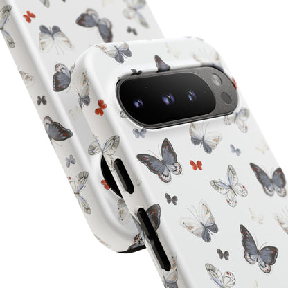 Google Butterfly Pattern Tough Phone Case — White Floral Protective Cover