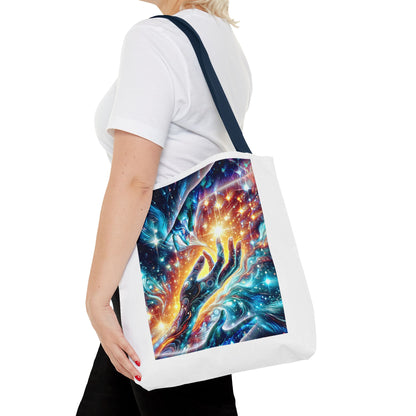 Cosmic Hands Tote Bag — Vibrant Galaxy Art Tote for Everyday, Beach & Gifts