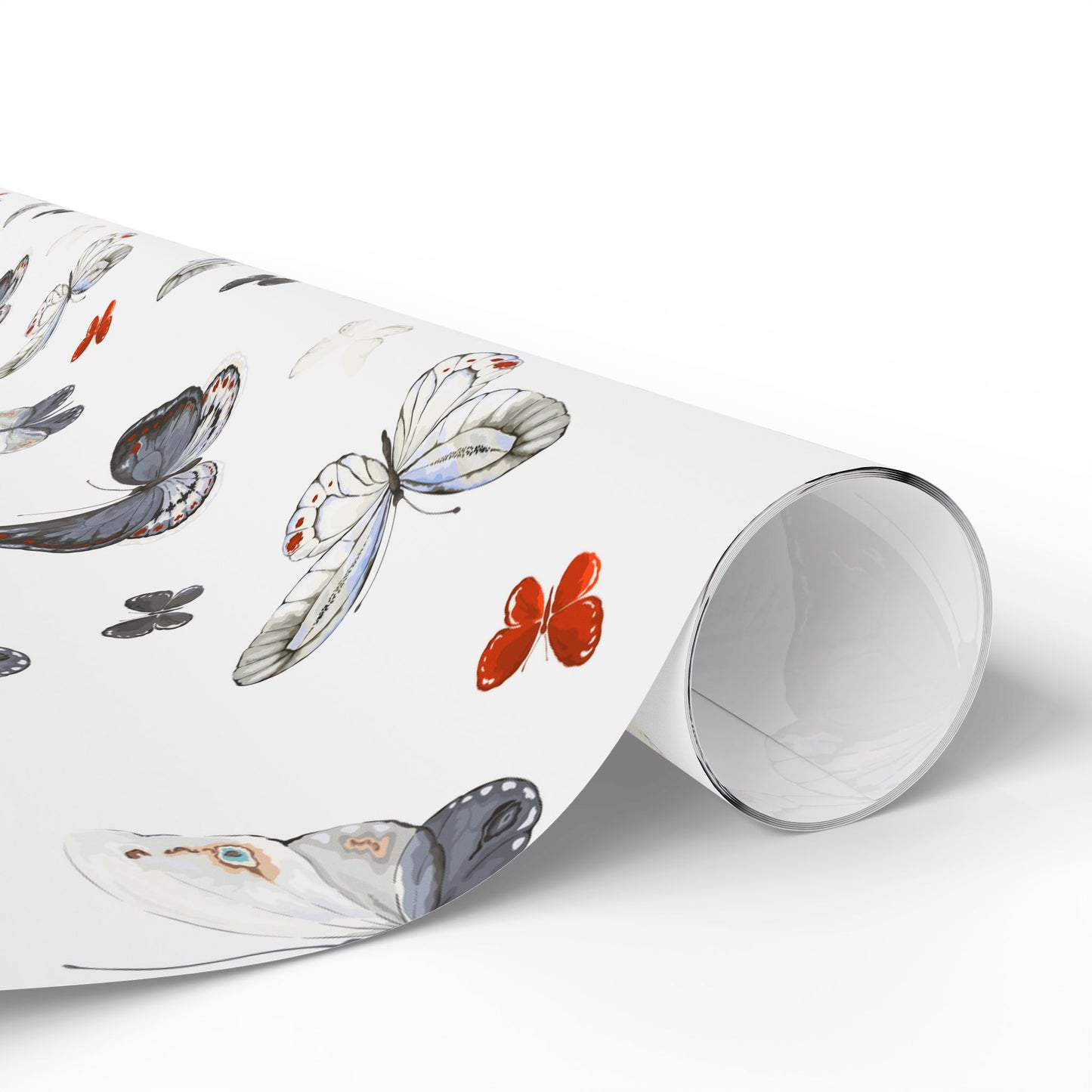 Butterfly Pattern Wrapping Paper — Watercolor Moths & Red Accent Gift Wrap