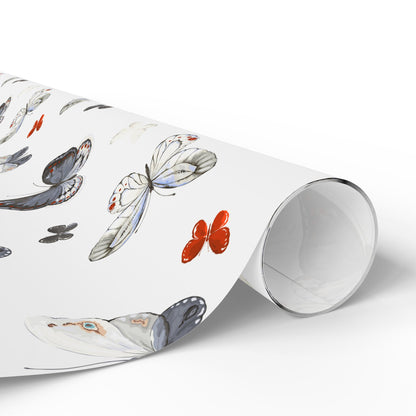 Butterfly Pattern Wrapping Paper — Watercolor Moths & Red Accent Gift Wrap