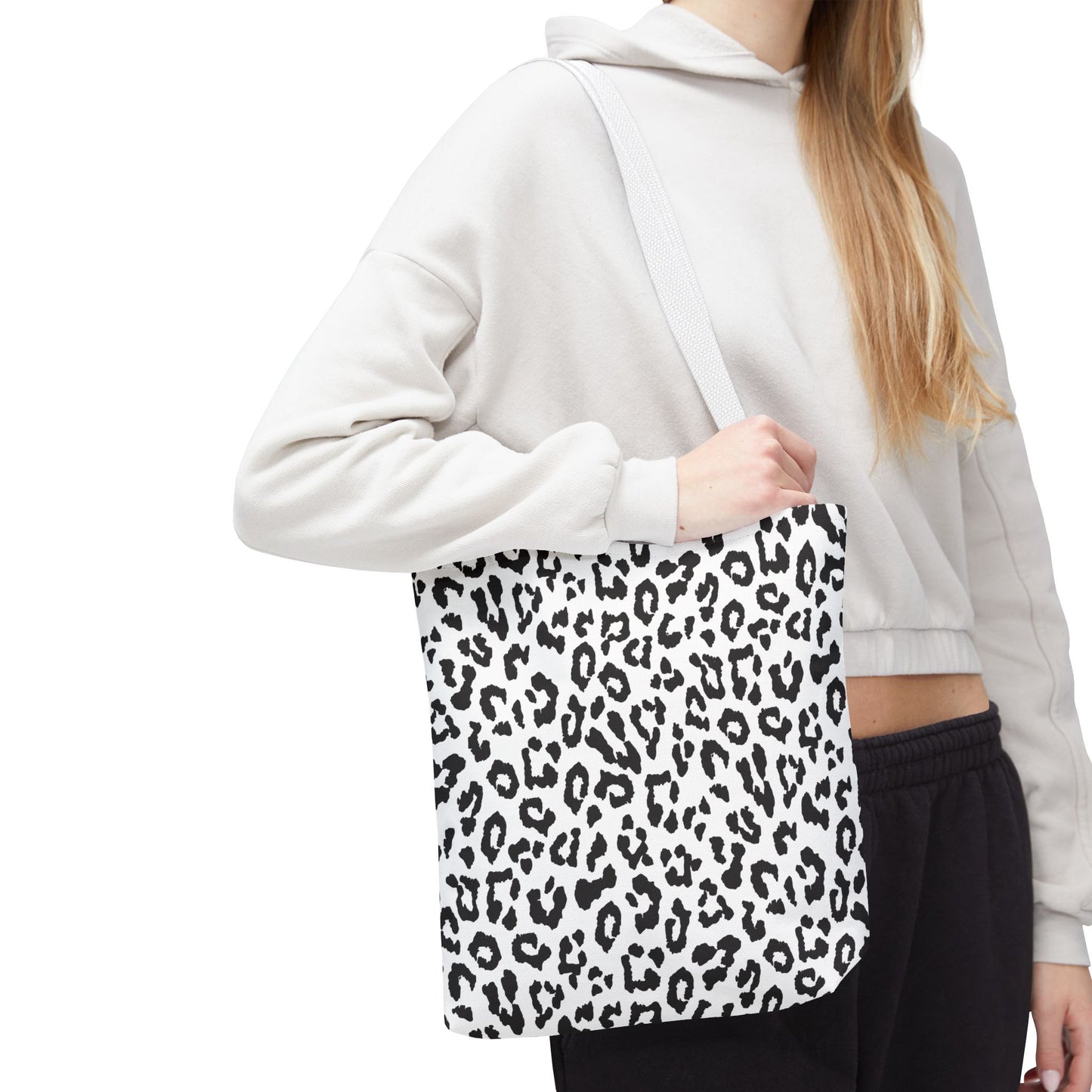 Leopard Print Tote Bag — Black & White All-Over-Print Shopper