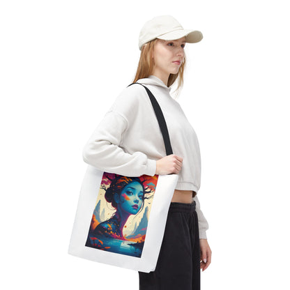 Artistic Blue Forest Maiden Tote Bag - Surreal Portrait All-Over Print