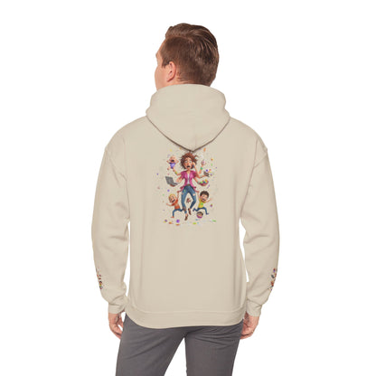 Hoodie – Pullover mit verspielter Illustration von Mutter und Kindern: „Super Mama“
