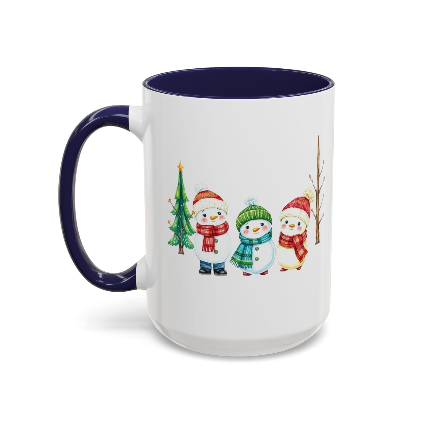 Christmas Snowman Mug — Cute Holiday Coffee Cup with Festive Tree & Snowmen (11/15oz)