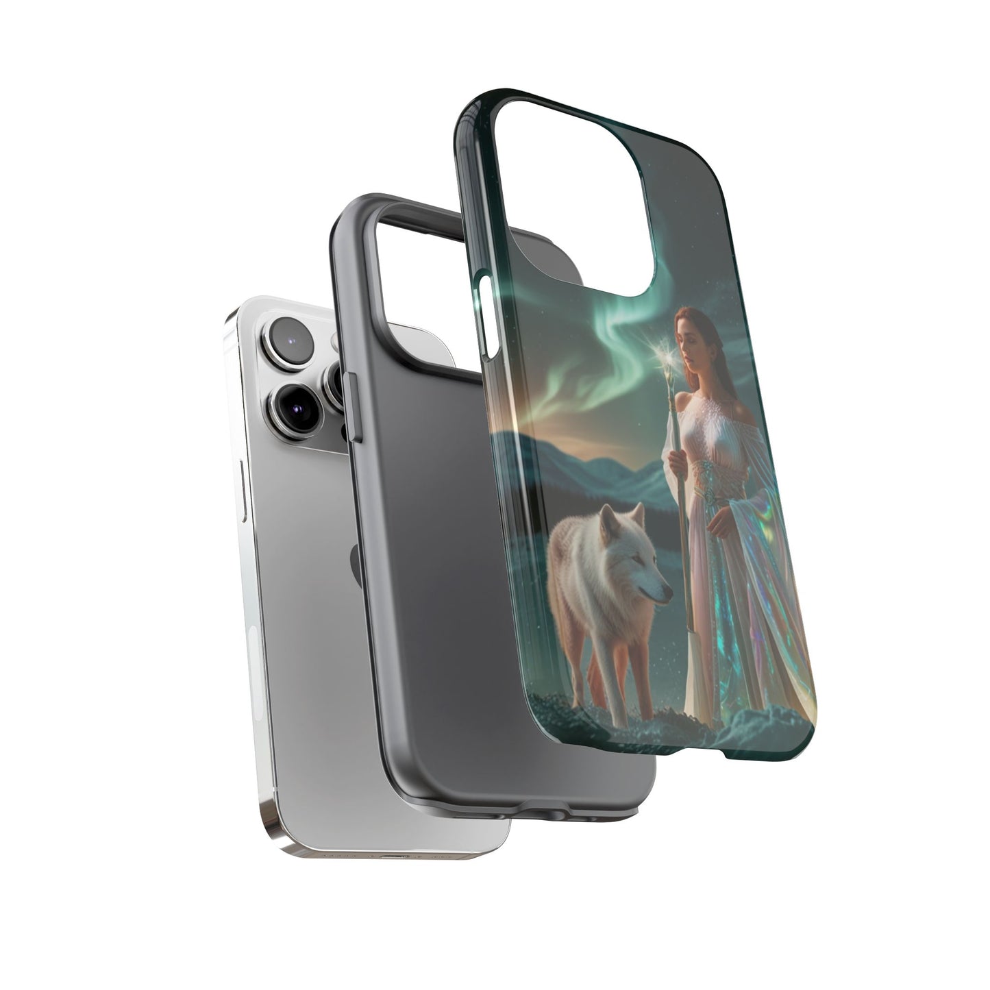 iPhone Mystic Guardian Phone Case — Aurora Wolf Woman Protective Cover