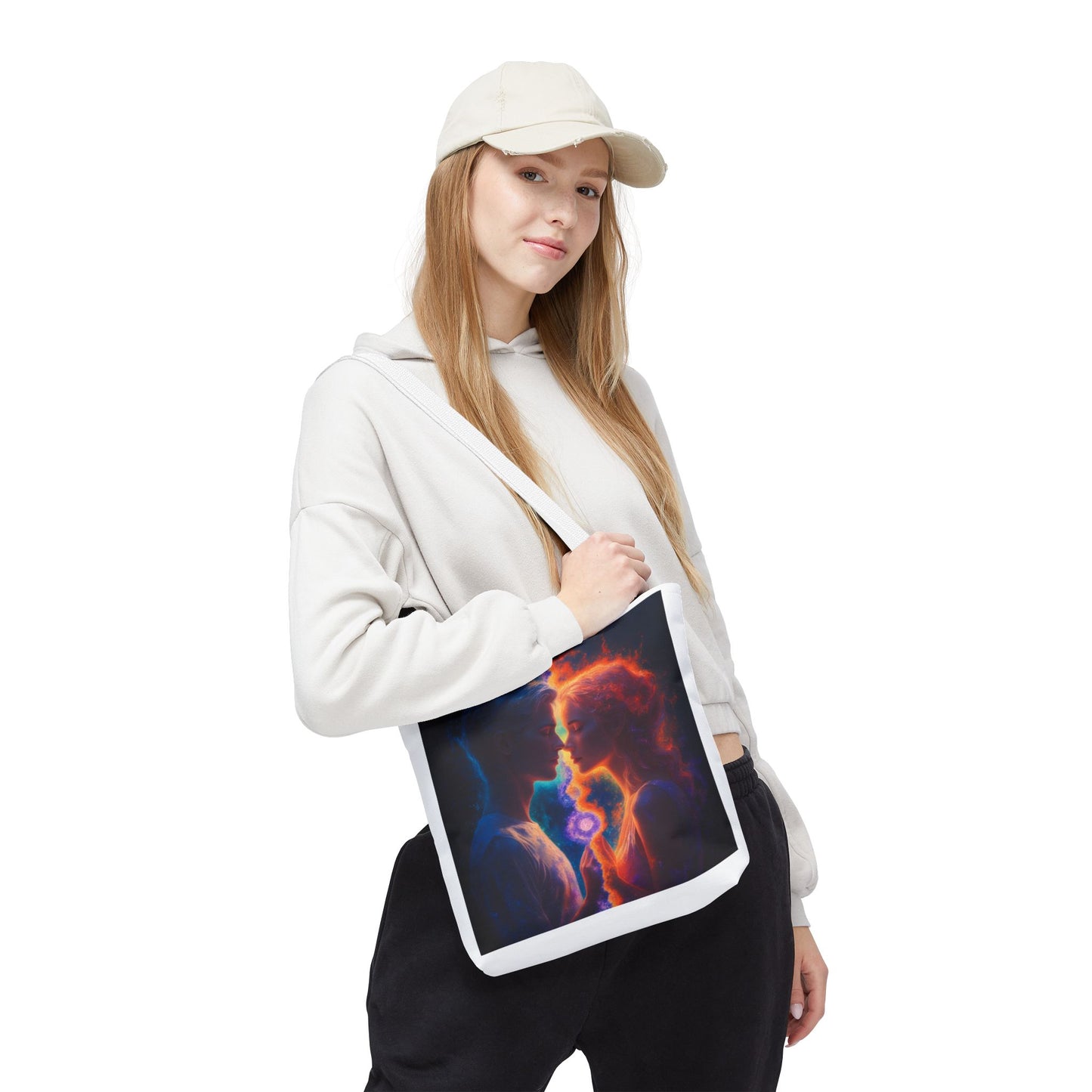 Cosmic Lovers Tote Bag — Flame & Ice Couple Art AOP