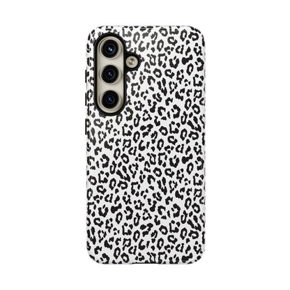 Samsung Leopard Print Tough Phone Case – Black & White Animal Pattern Protective Cover
