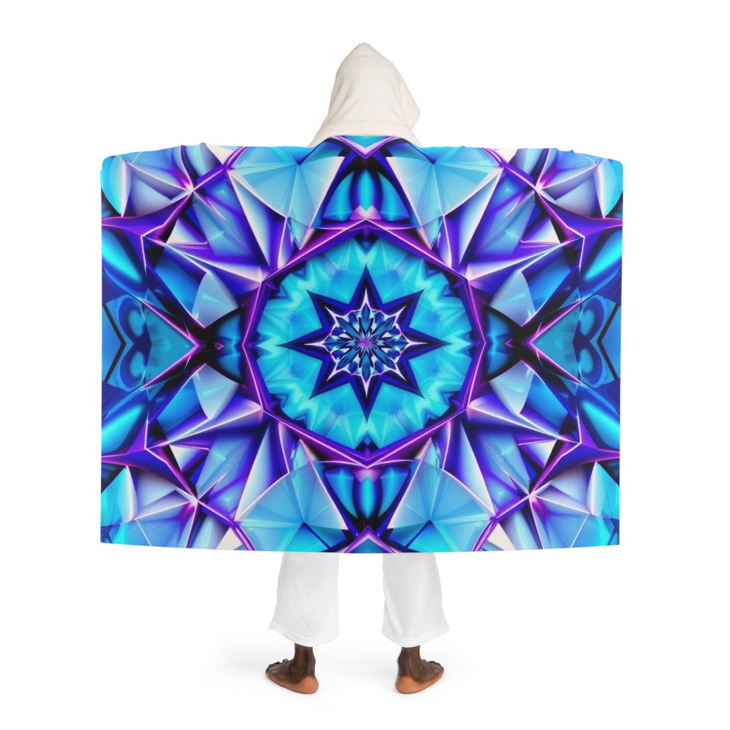 Hooded Sherpa Blanket - Blue Purple Geometric Fleece Throw