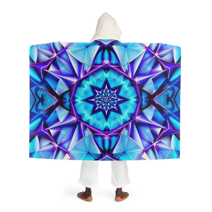 Hooded Sherpa Blanket - Blue Purple Geometric Fleece Throw