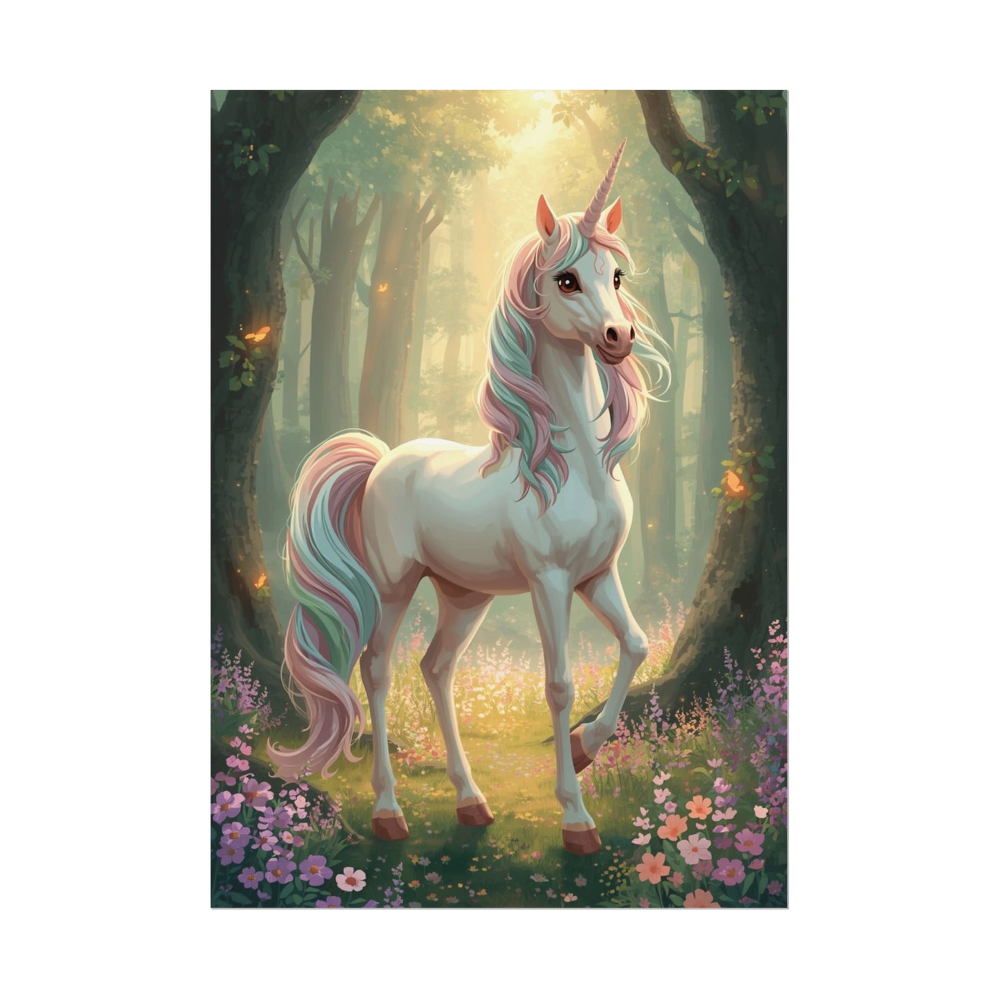 Unicorn Forest Poster — Magical Pastel Unicorn Wall Art