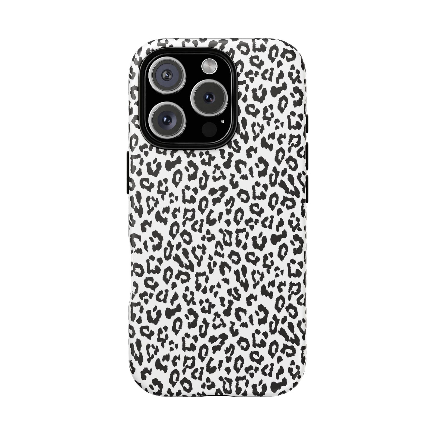 iPhone Leopard Print Tough Phone Case - Black & White Protective Cover