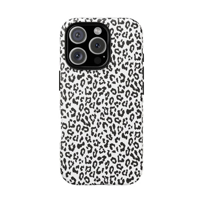 iPhone Leopard Print Tough Phone Case - Black & White Protective Cover