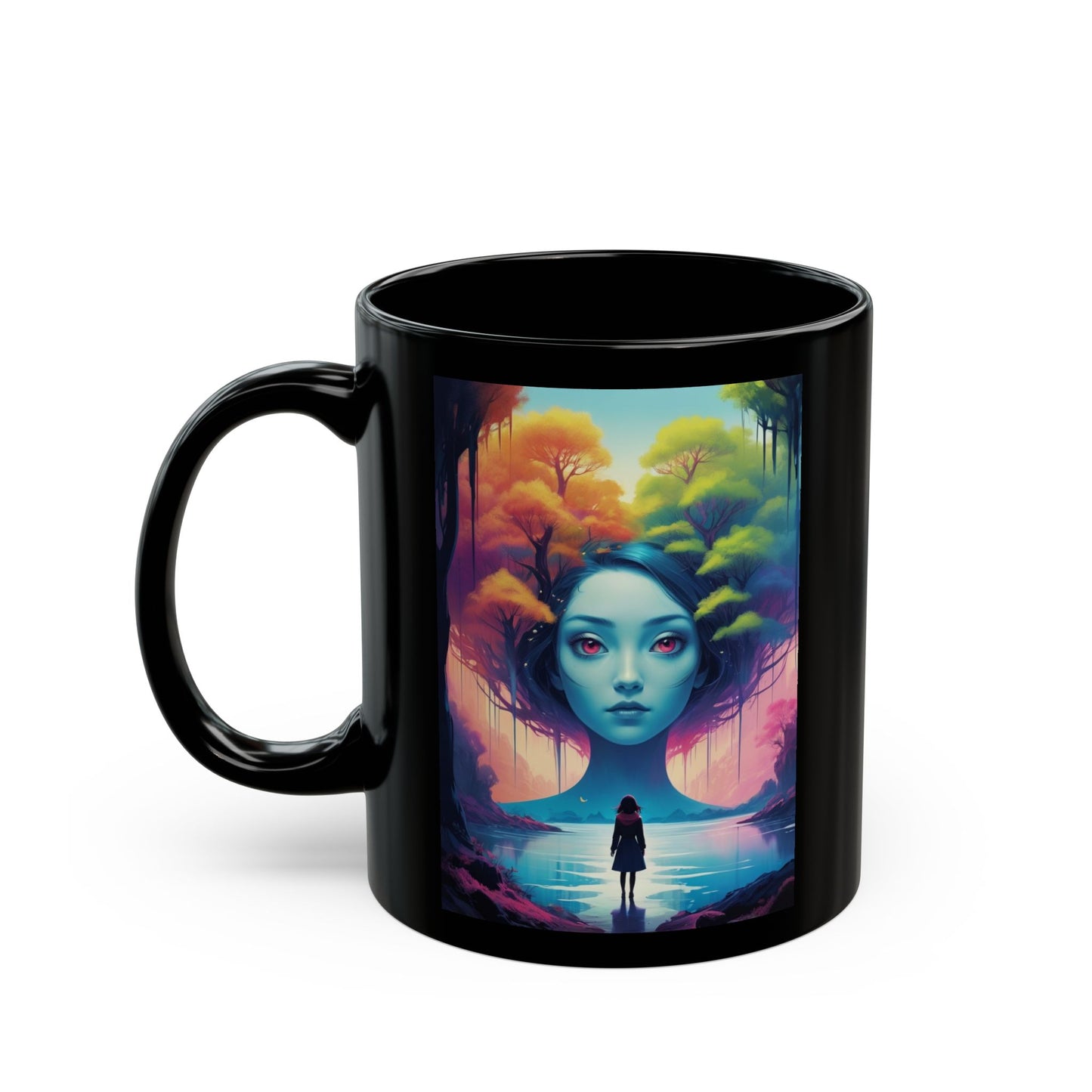 Surreal Forest Girl Art Mug — Mystical Landscape Coffee Cup (11oz/15oz)