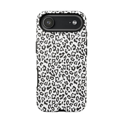 iPhone Leopard Print Tough Phone Case - Black & White Protective Cover