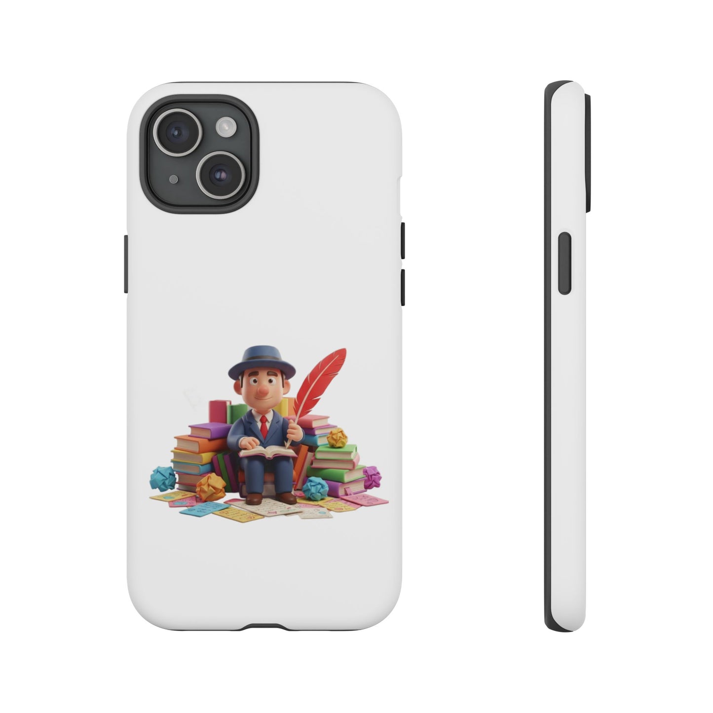 iPhone Phone Case — Cute Writer Sitting on Books with Feather Pen