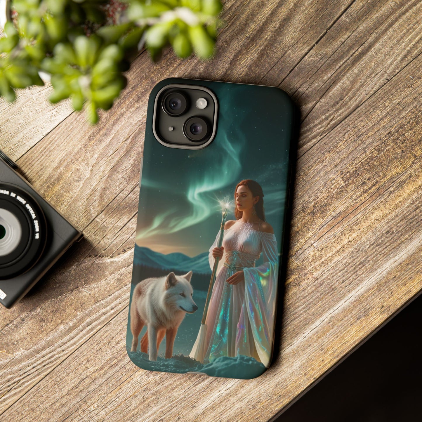 iPhone Mystic Guardian Phone Case — Aurora Wolf Woman Protective Cover