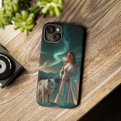 iPhone Mystic Guardian Phone Case — Aurora Wolf Woman Protective Cover