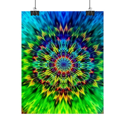 Psychedelic Mandala Rolled Poster — Vivid Blue Green Kaleidoscope Wall Art
