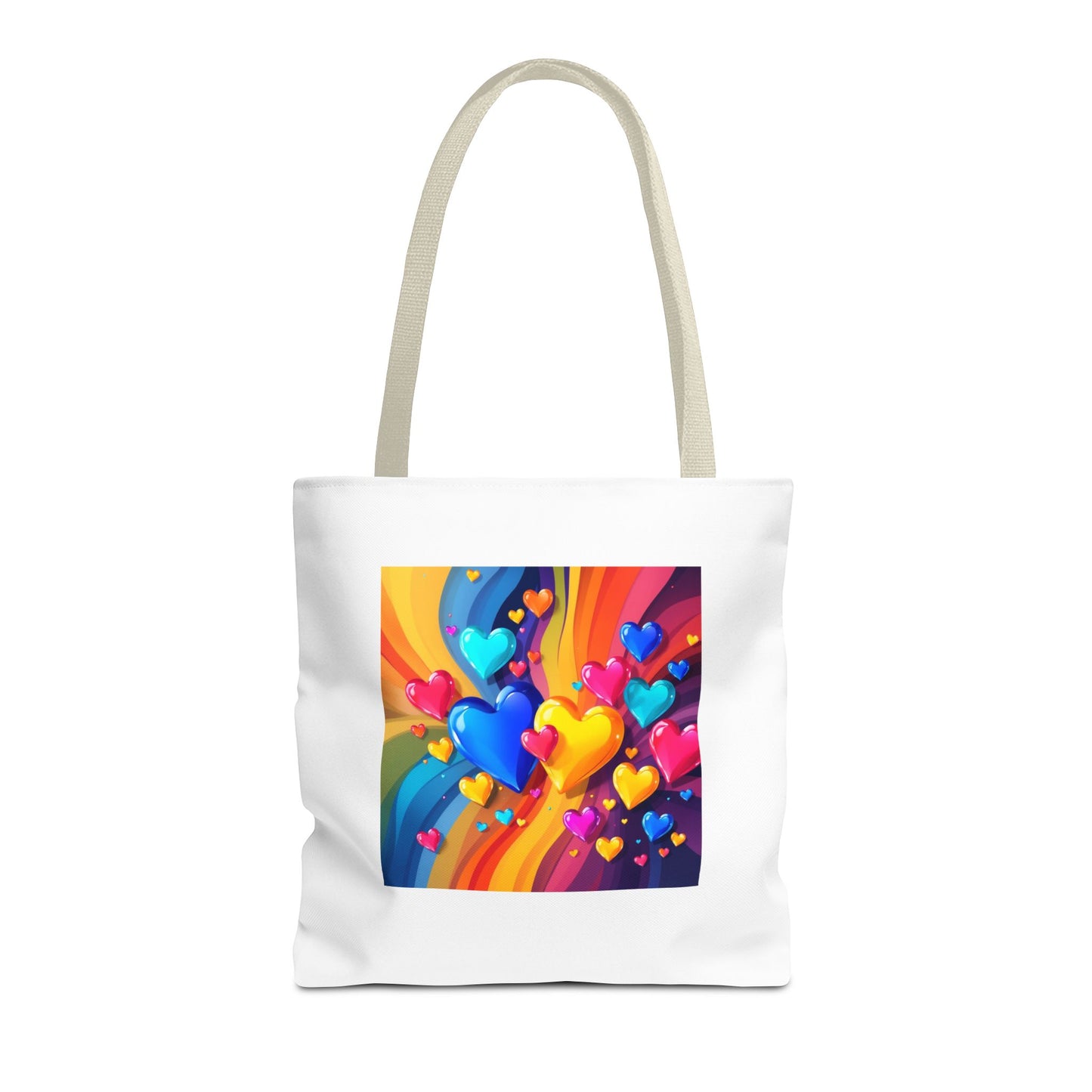 Colorful Heart Burst Tote Bag — Rainbow Love All-Over Print