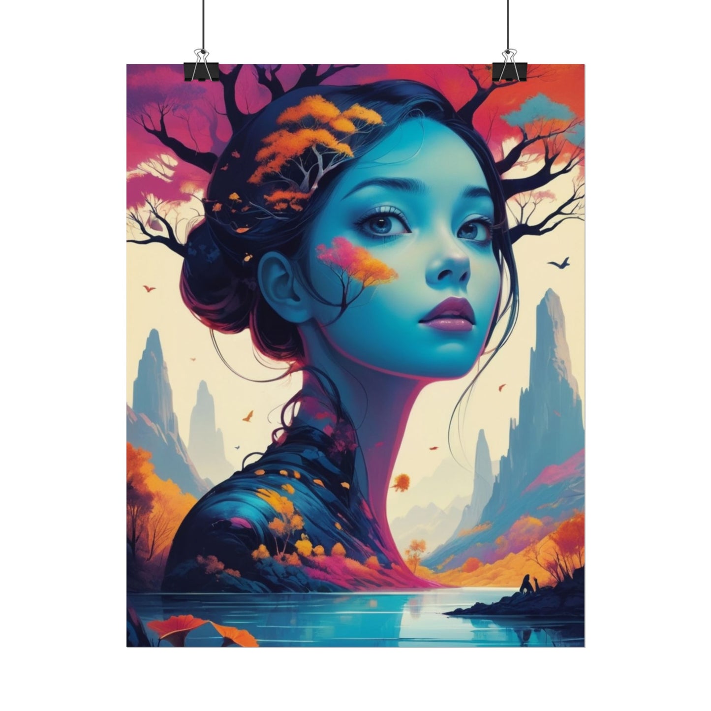 Surreal Blue Goddess Rolled Poster — Fantasy Landscape Art Print