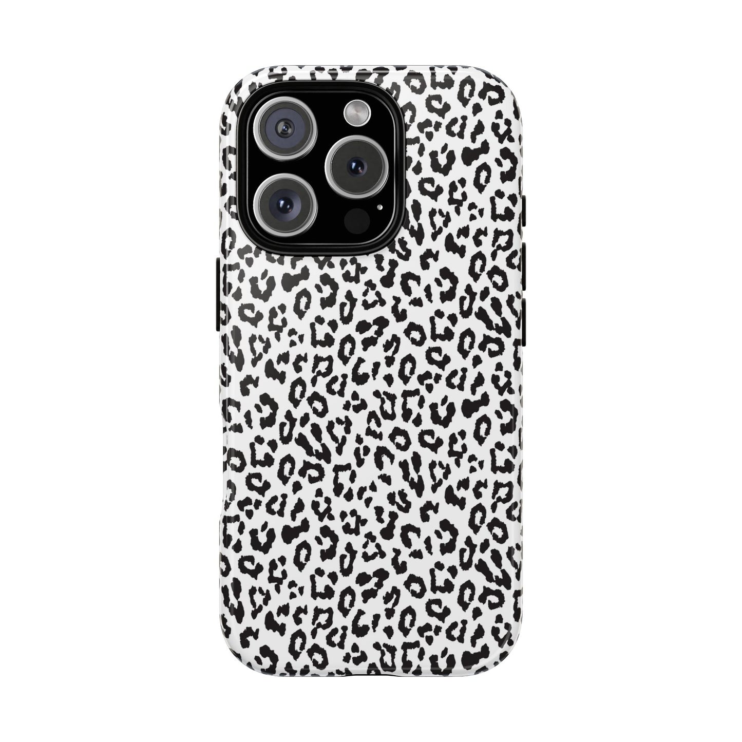 iPhone Leopard Print Tough Phone Case - Black & White Protective Cover