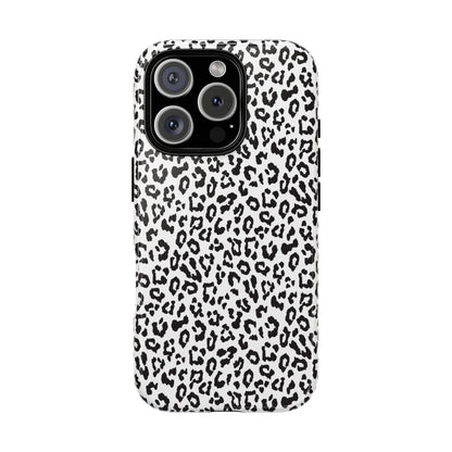 iPhone Leopard Print Tough Phone Case - Black & White Protective Cover