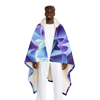 Hooded Sherpa Blanket — Blue Purple Geometric Floral Cozy Throw
