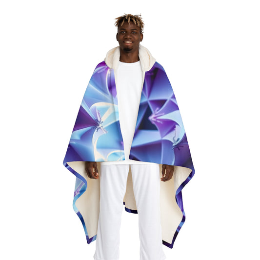 Hooded Sherpa Blanket — Blue Purple Geometric Floral Cozy Throw