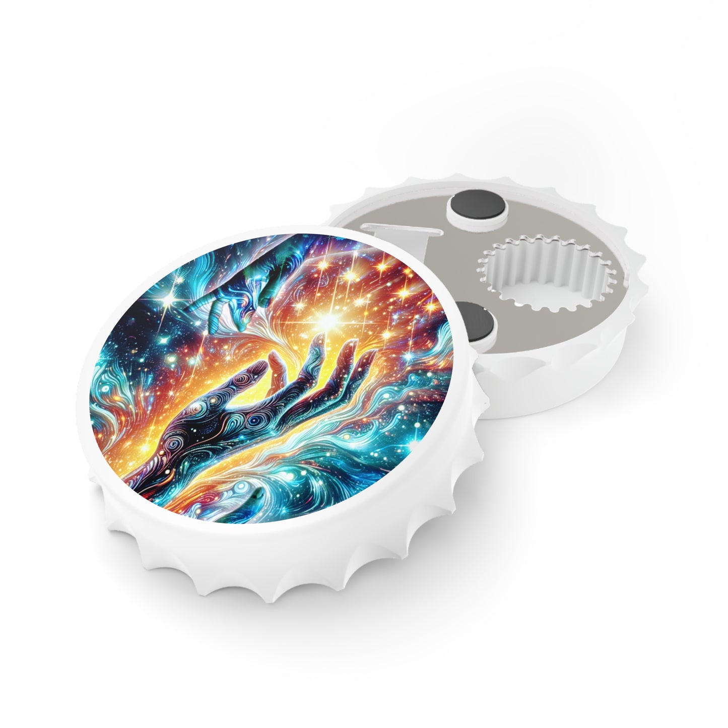 Psychedelic Cosmic Hands Bottle Opener — Colorful Starry Galaxy Design