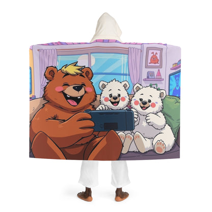 Hooded Sherpa Blanket — Cozy Cute Cartoon Pets Print