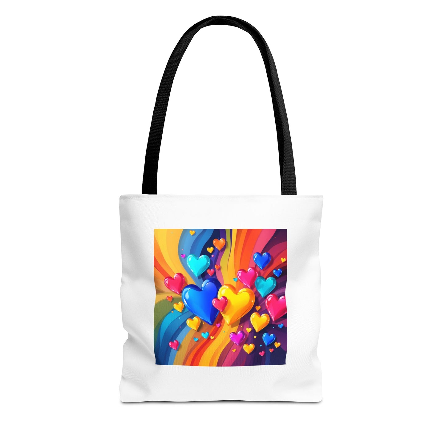 Colorful Heart Burst Tote Bag — Rainbow Love All-Over Print