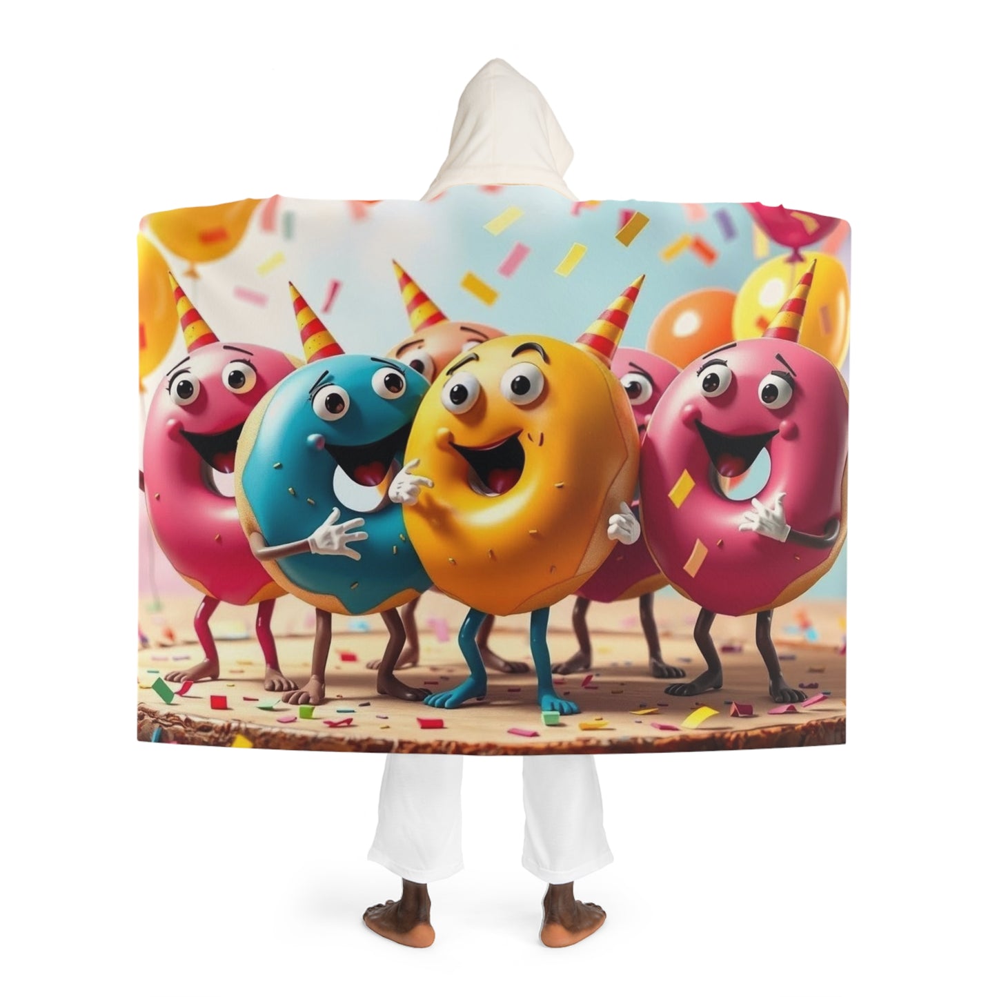 Hooded Sherpa Blanket – Colorful Party Emoji Plush Fleece with Hood