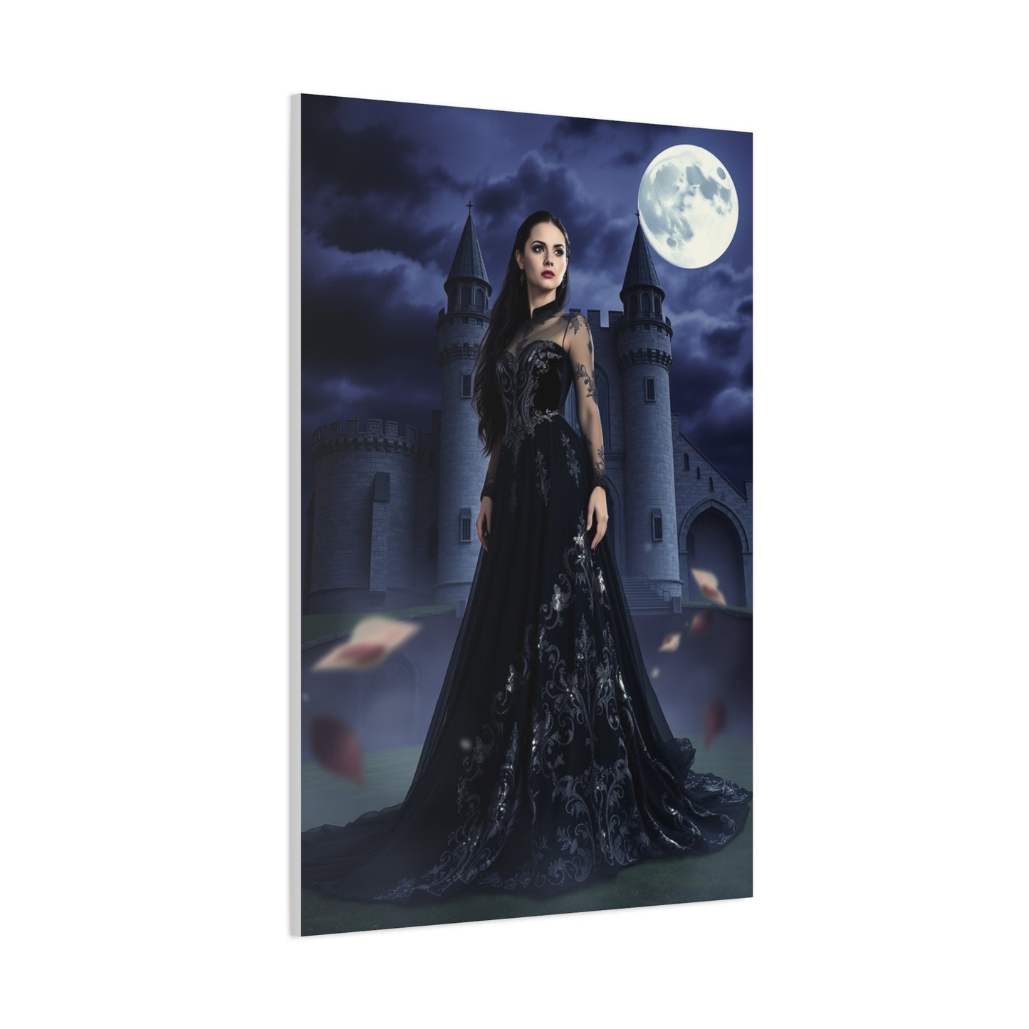 Gothic Moonlit Woman Matte Canvas Print — Dark Castle Wall Art